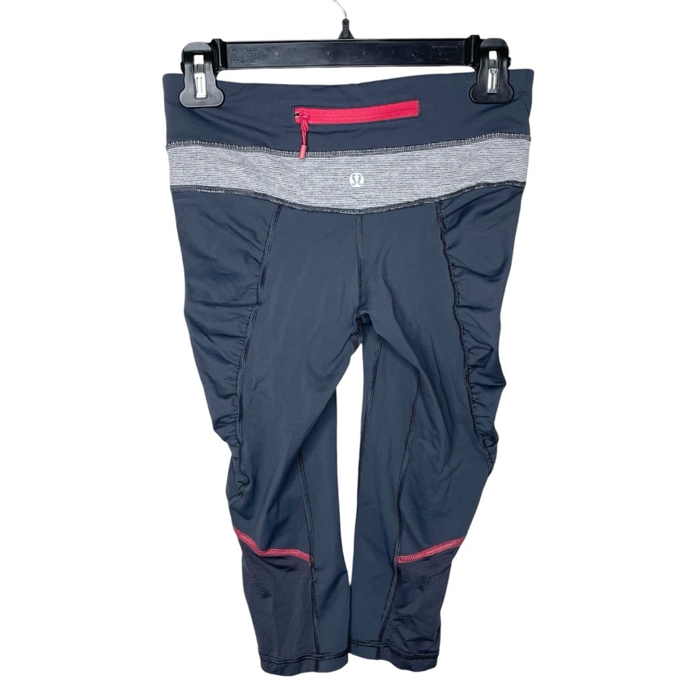 lululemon 4 Pace Rurched Side Crop Legging Gray Coral sz 4